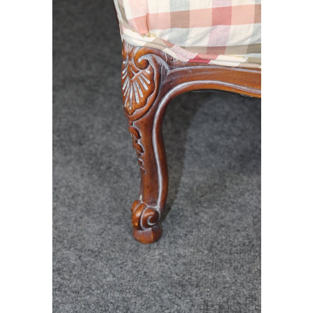 Pair Louis XV Style Carved Wood Armchairs With Plaid Upholstery For Sale - Image 13 of 15