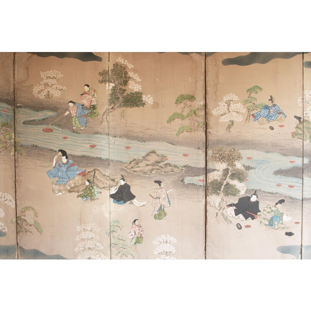 XL Edo Era Japanese 6-Panel Byobu Screen "Life of Samurai" by Mitsutaka Tosamori For Sale - Image 4 of 18