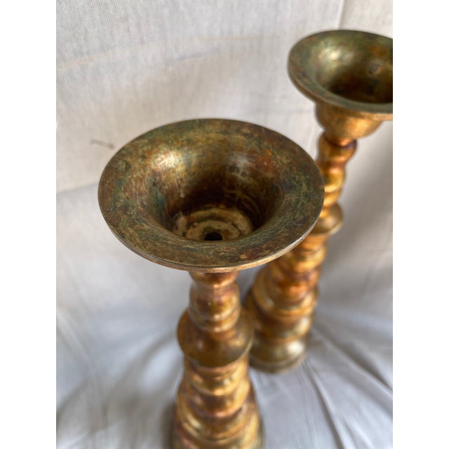 Tall Antiqued Brass Tone Floor/Mantle Candle Holders a Pair Chairish