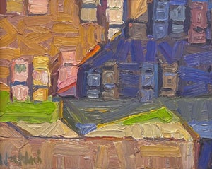 Abstract Overhead Parking Lot by Hazel Z Weckbach | Oil on Panel Abstract view of a parking lot.