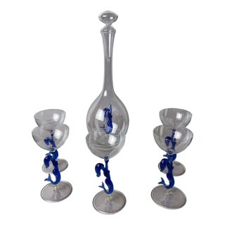 Liqueur Set Glasses and Carafe from Lauscha, 1950s, Set of 6 For Sale