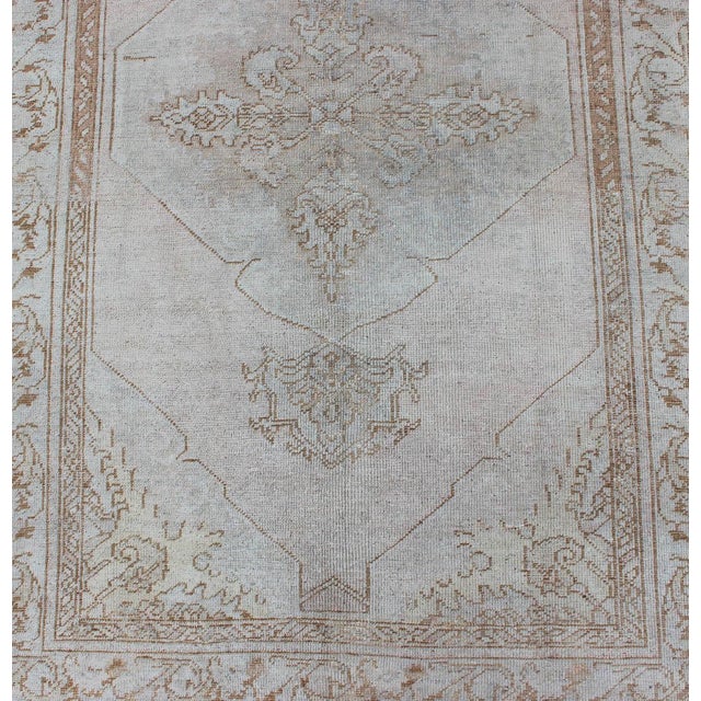 Early 20th Century Turkish Oushak Runner in Pale Ice Blue, Ivory, and Faint Taupe Subtle Medallions For Sale - Image 5 of 10