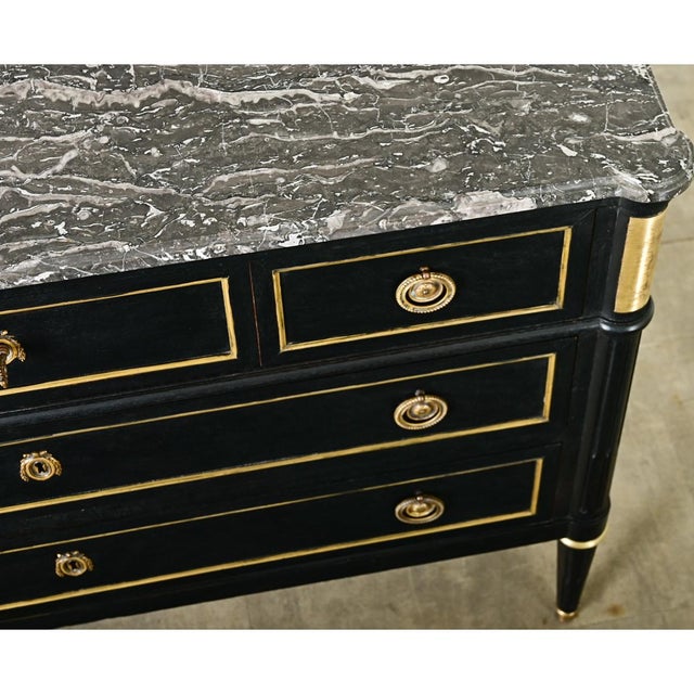 Ebony French 19th Century Ebonized Louis XVI Style Commode For Sale - Image 8 of 12