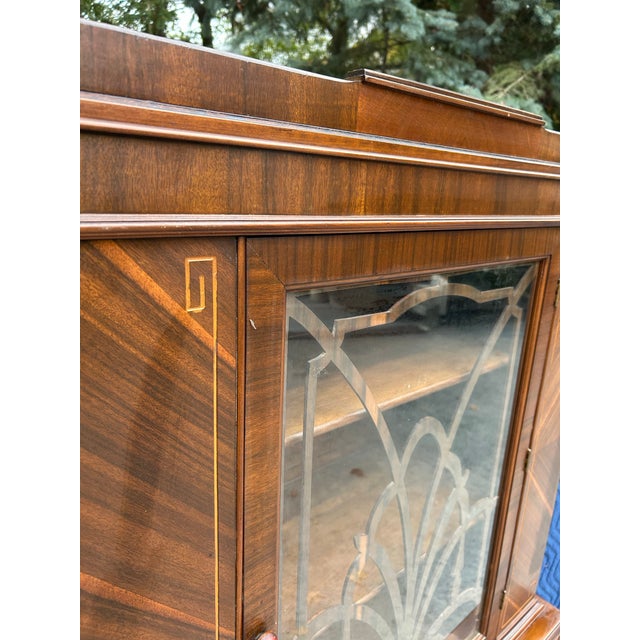 Art Deco 1930s Art Deco Waterfall Walnut China Cabinet Curio Display For Sale - Image 3 of 12