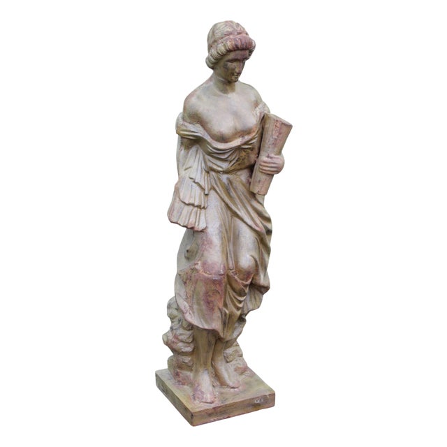 Vintage Cast Iron Garden Statue of a Lady For Sale