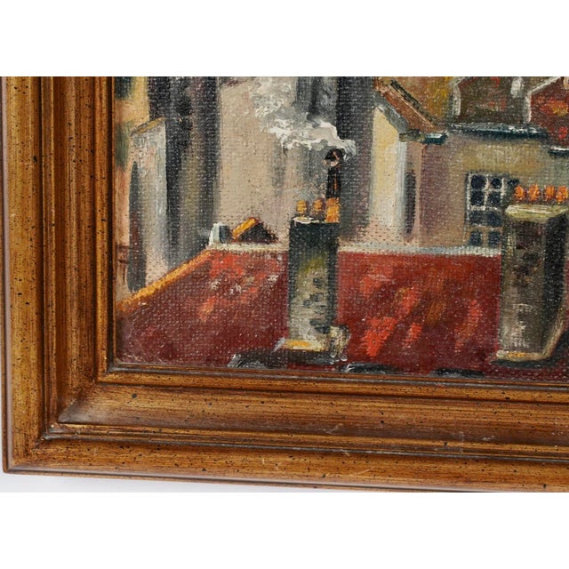 Mid-Century Modern San Francisco Cityscape Emerging From Fog, Bob Herber 1946 Signed Oil Painting, Original Whistler-Style Gilt Frame, Mid-Century For Sale - Image 3 of 6