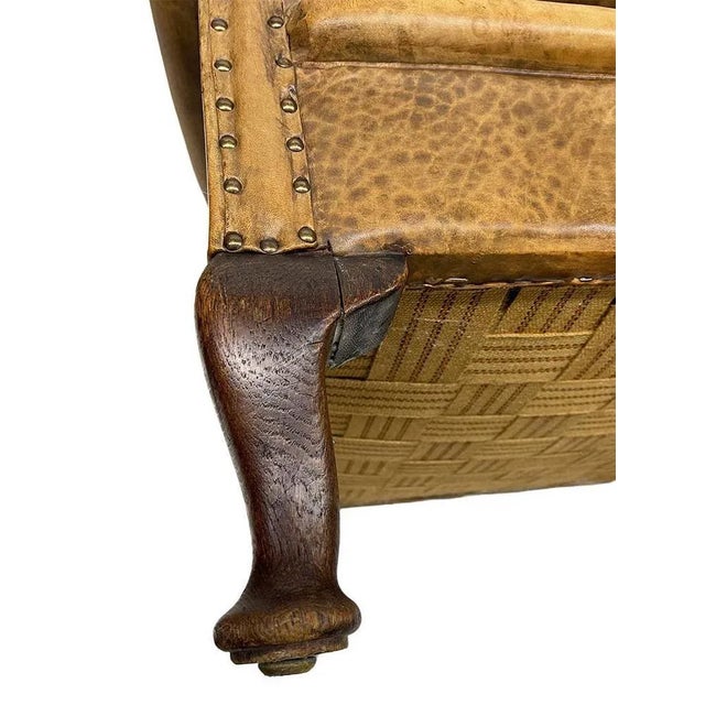 Vintage Leather Wingback Chair For Sale - Image 3 of 9