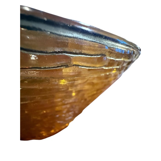 Mid-Century Modern Vintage Amber Textured Art Glass Bowl | Mid Century Modern Decorative Centerpiece For Sale - Image 3 of 8