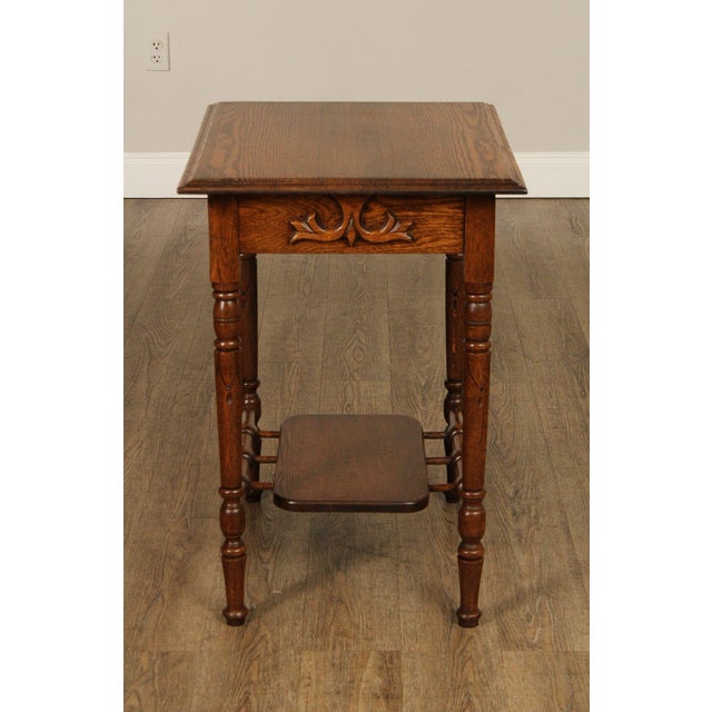 Rustic Antique Victorian Carved Oak End Table For Sale - Image 3 of 12