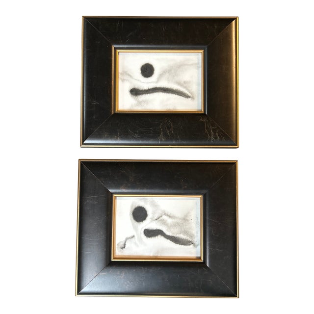 Two Contemporary Abstract Black Ink Watercolor Paintings - Set of Two For Sale