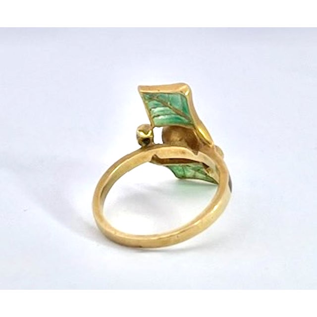 1930s Art Nouveau Diamond and Plique a Jour Ring, Size 6 For Sale - Image 4 of 13