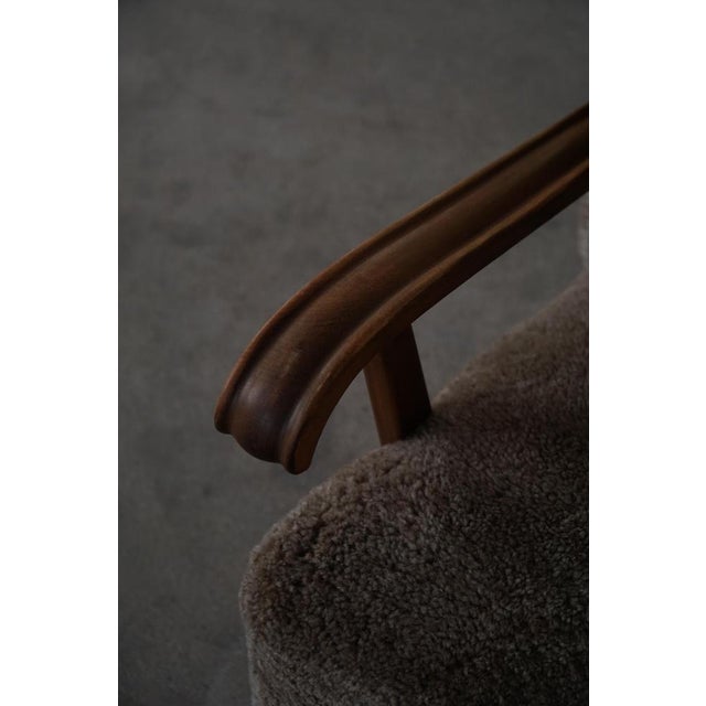 Brown Mid-Century Modern Lounge Chairs in Beech and Lambswool, Denmark, 1950s, Set of 2 For Sale - Image 8 of 18