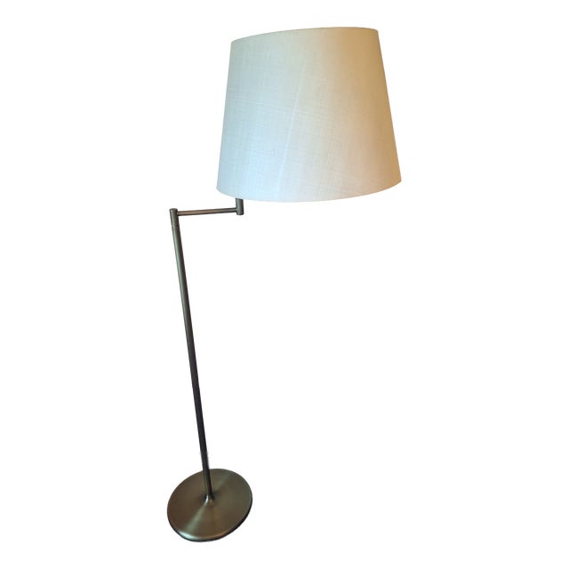 Multi-Adjustable Swing Arm Brass Floor Lamp with Uplight by Walter Von Nessen , USA, 1960s For Sale