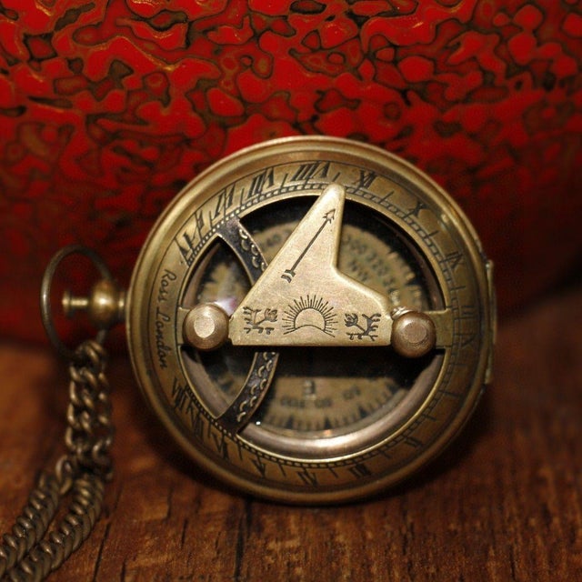 Vintage Brass Sundial Compass Pendant - Nautical Pocket Compass For Sale - Image 4 of 6