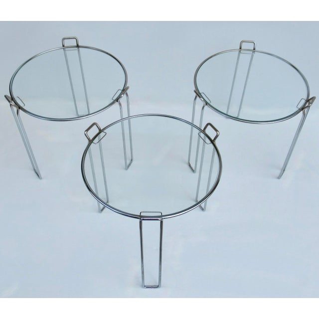 C1970's Saporiti Italia Polished Chrome Over Steel & Glass Stacking, Nesting Tables - Set of 3 For Sale - Image 18 of 18