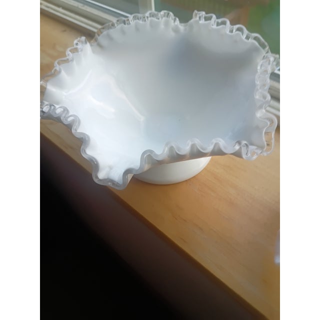 Vintage 1950s Fenton White Milk Glass and Opalescent Hobnail Ruffled 4-Piece Set For Sale In Seattle - Image 6 of 6