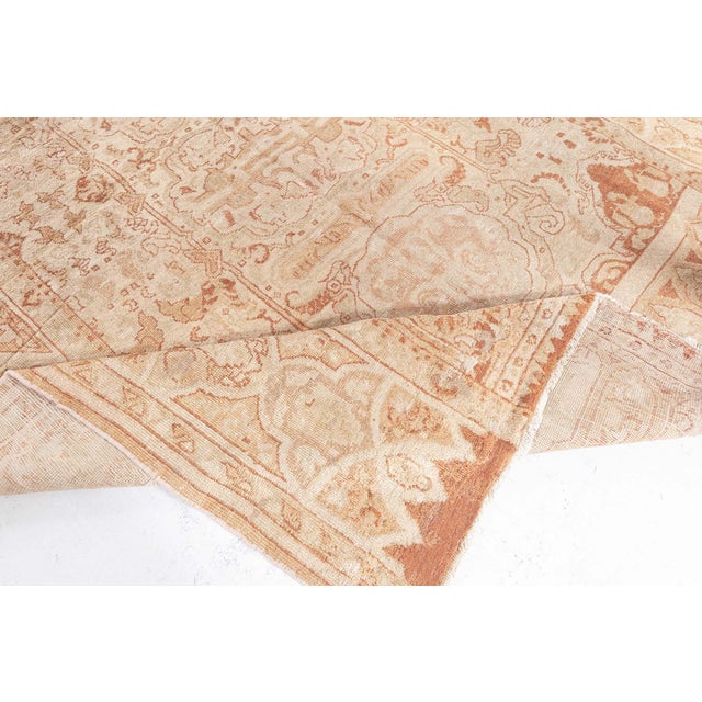 1900 - 1909 Authentic Indian Amritsar Beige, Brown Handmade Wool Rug For Sale - Image 5 of 8