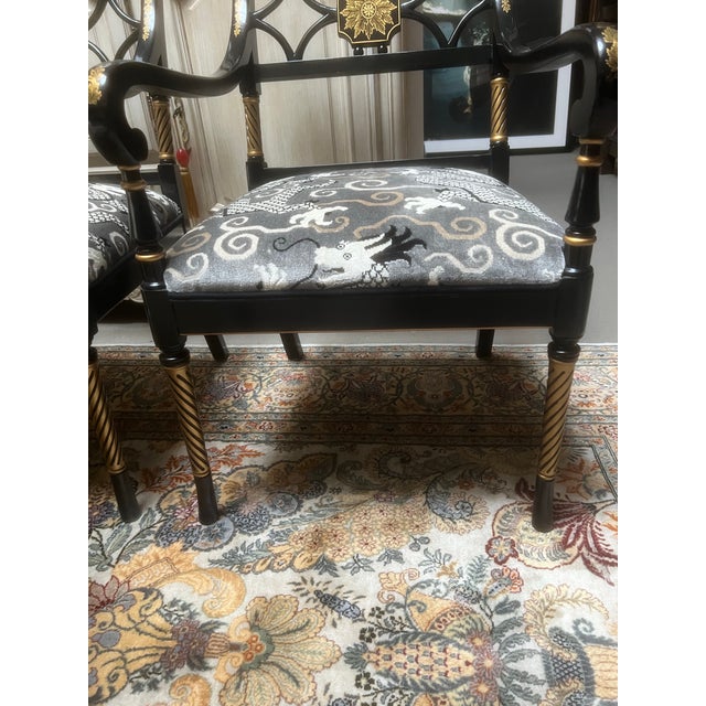 1980s Set of Four Hollywood Regency Armed Dining Chairs For Sale - Image 4 of 6