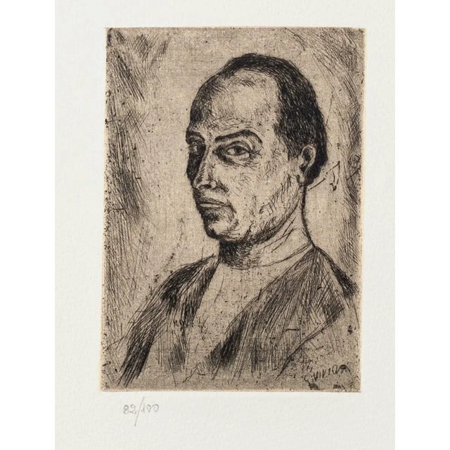 Portrait - Original Etching on Paper by Giuseppe Viviani - 20th Century 20th Century For Sale - Image 3 of 3