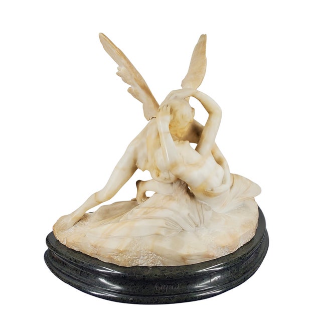Early 20th Century Cupid and Psyche Alabaster Stone Sculpture After Antonio Canova For Sale - Image 9 of 18