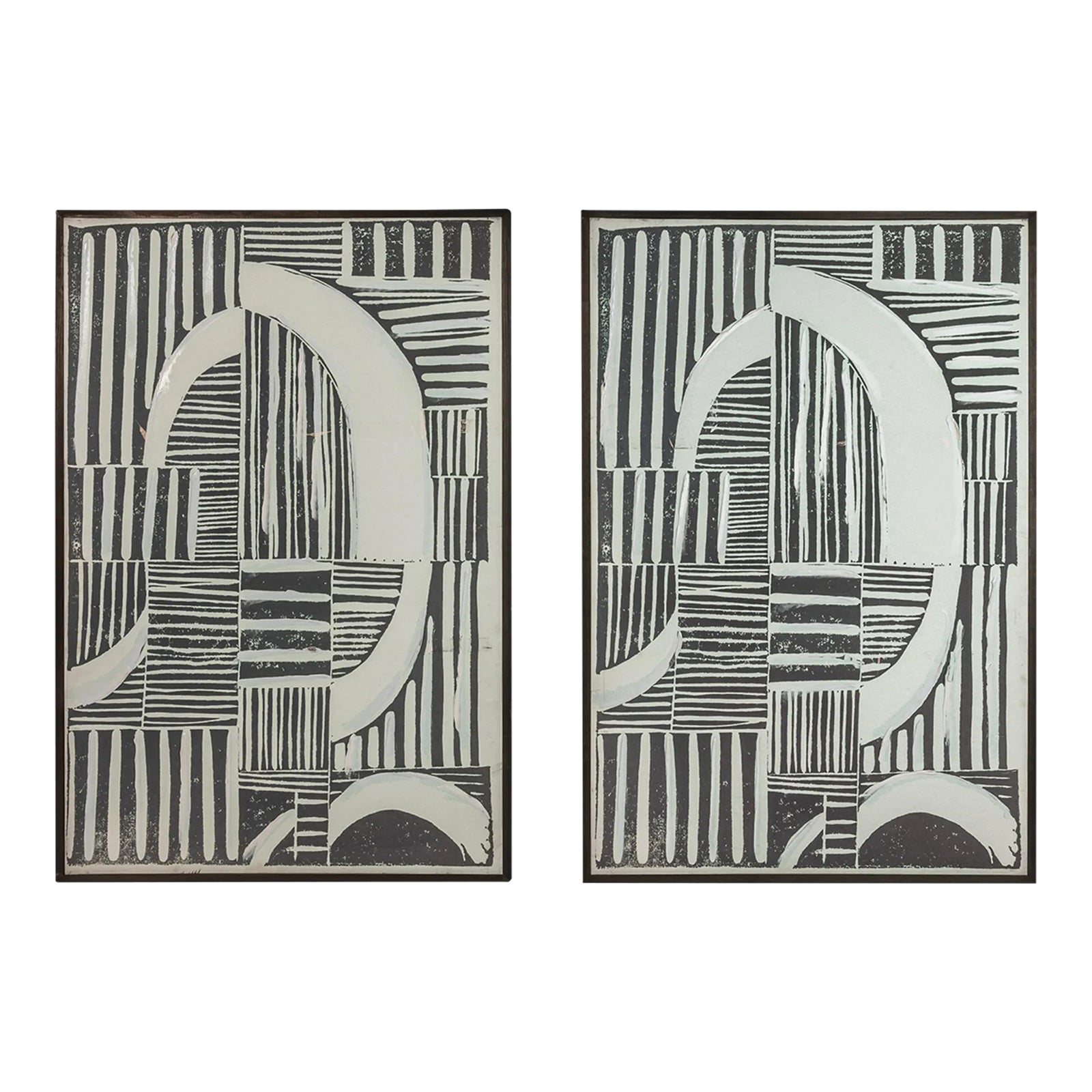 Set of Two (2) Abstract Linocut 