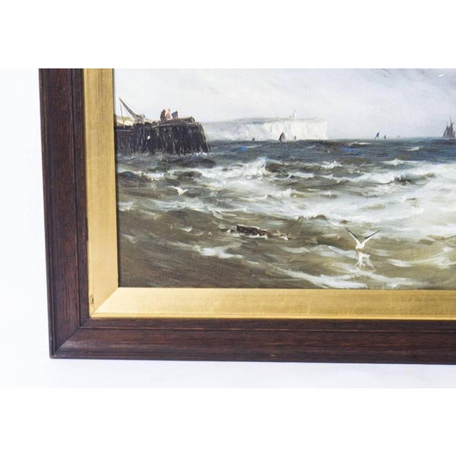 Textile Gustave De Bréanski, Seascape Paintings, 19th-Century, Oil on Canvas, Framed, Set of 2 For Sale - Image 7 of 16