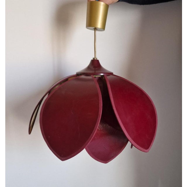Plastic Burgundy Lotus Flower Pendant Light by Robert De Schuytener, 1980s For Sale - Image 7 of 7