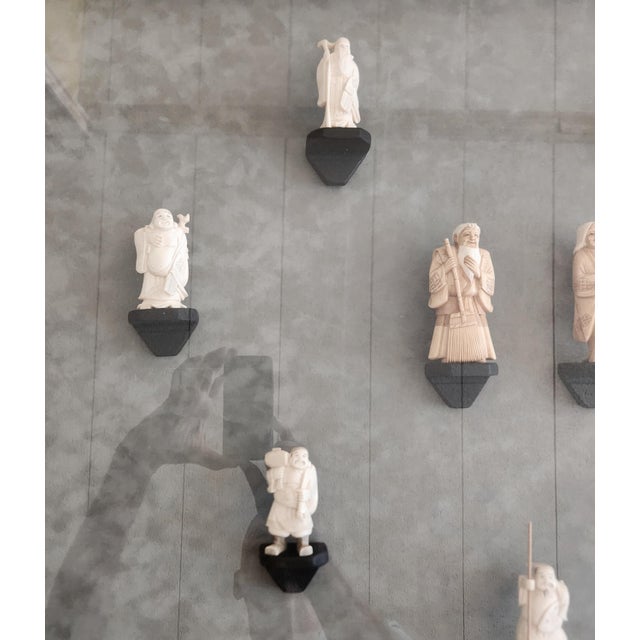 Late 20th Century Exquisite Asian Art Framed Ivory Figures Good Fortune For Sale In Orlando - Image 6 of 11