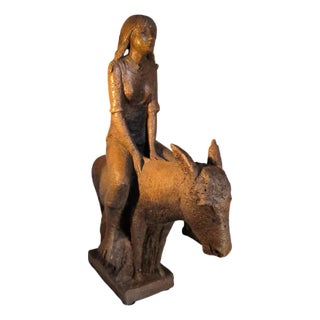 Liège School Artist, Young Girl with Donkey, 1970, Terracotta For Sale