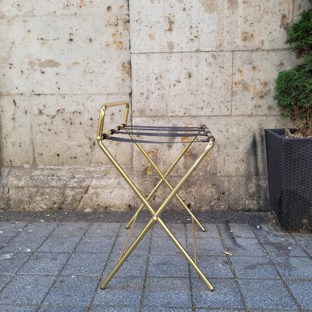 Folding Hotel Luggage Rack in Gold-Plated Steel and Textile, France, 1990s For Sale - Image 6 of 18