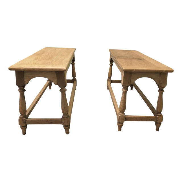 Antique Bleached Oak Benches, 1910, Set of 2 For Sale