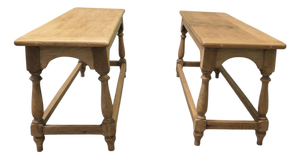 Antique Bleached Oak Benches, 1910, Set of 2
