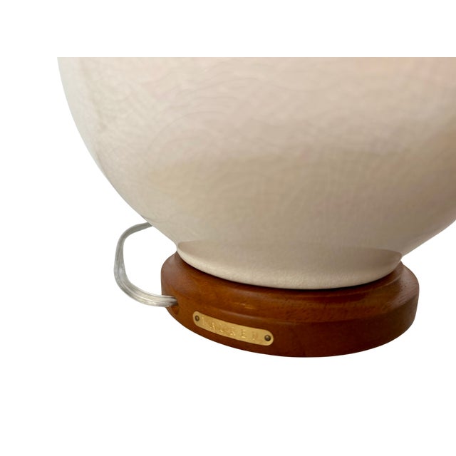 Modern Lauren Ralph Lauren Ivory Crackle-Glaze Double Gourd Ceramic Table Lamp With Wood Base For Sale - Image 3 of 6