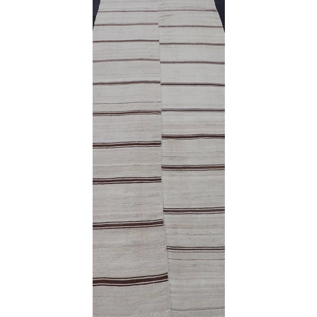 Textile Vintage Turkish Striped Kilim Gallery in Brown & Cream 4'2 X 12'8 For Sale - Image 7 of 12