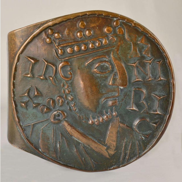 Crowned King Bronze Push Pull Door Handles for Double Doors, 1970s, Set of 2 For Sale - Image 4 of 14