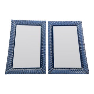 1980's Large Fluted Murano Style Glass Mirrors - A Pair For Sale