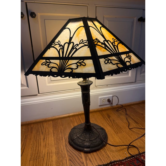 Early 20th Century American Art Nouveau Caramel Slag Glass Lamp For Sale - Image 18 of 18