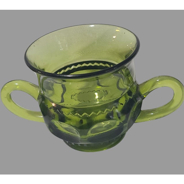 Traditional Vintage Green Indiana Glass Thumbprint Creamer & Sugar Set- 2 Pieces For Sale - Image 3 of 8