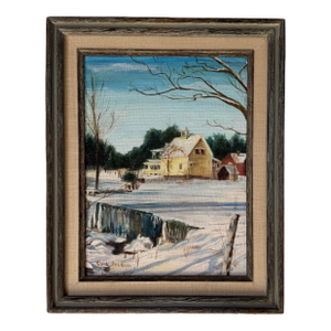 1980s Claire Fridman “Winter Town” Oil on Board Painting