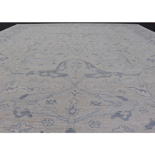 Early 21st Century Modern Oushak Rug in Soft Gray With Blue Tones and Refined Classical Motifs For Sale - Image 5 of 12