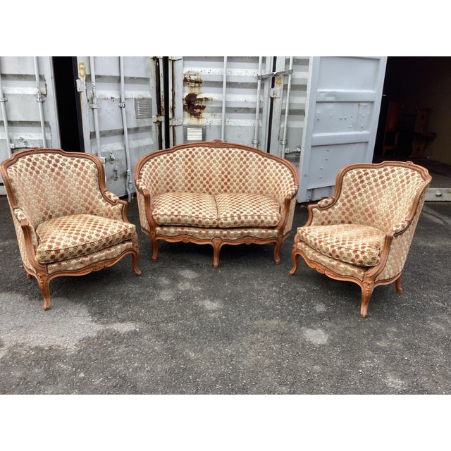 French Vintage Salon Set W/Velvet Upholstery For Sale - Image 13 of 13