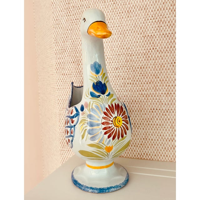 This is a hand painted Henriot Quimper faience duck which works beautifully as a vase, planter, decorative object or all...
