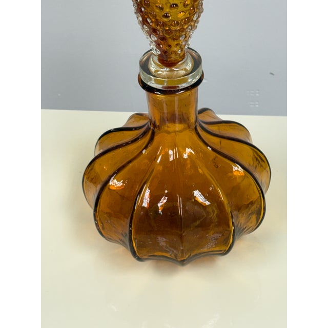 Late 20th Century Diamond Star Amber Ribbed Glass Decanter, Vintage For Sale - Image 5 of 12