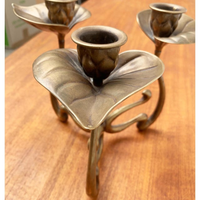Vintage Brutalist Floral Metal Candleholder For Sale - Image 10 of 18