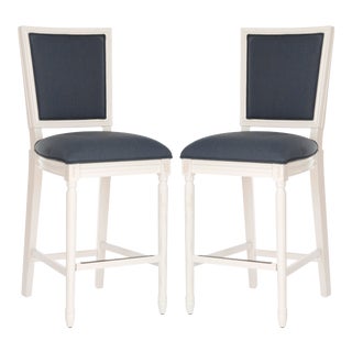 Square Back Barstool in Navy & Creme - a Pair For Sale
