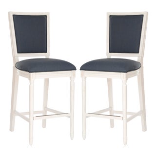 Square Back Barstool in Navy & Creme - a Pair For Sale