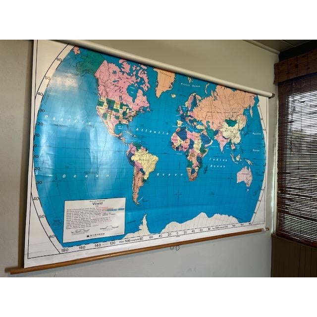 Industrial World Map Vintage School Pull-Down by Nystrom 1950s For Sale - Image 3 of 11