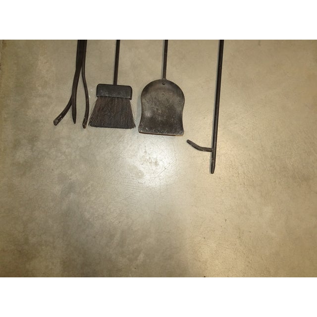 Set of Three Vintage French Country Black Iron Fireplace Tools Plus Poker Tool For Sale - Image 17 of 17