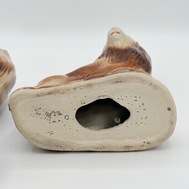 Ceramic Midcentury Glazed Ceramic Lion Figurine Bookends in Espresso and Cream - A Pair For Sale - Image 7 of 11
