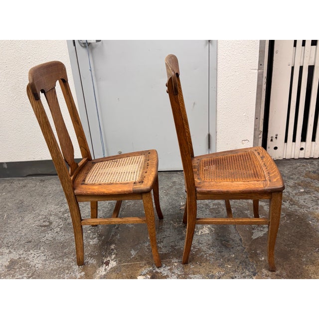 Limbert Style Oak Cane Side Chairs, Vintage Pair For Sale In San Francisco - Image 6 of 12